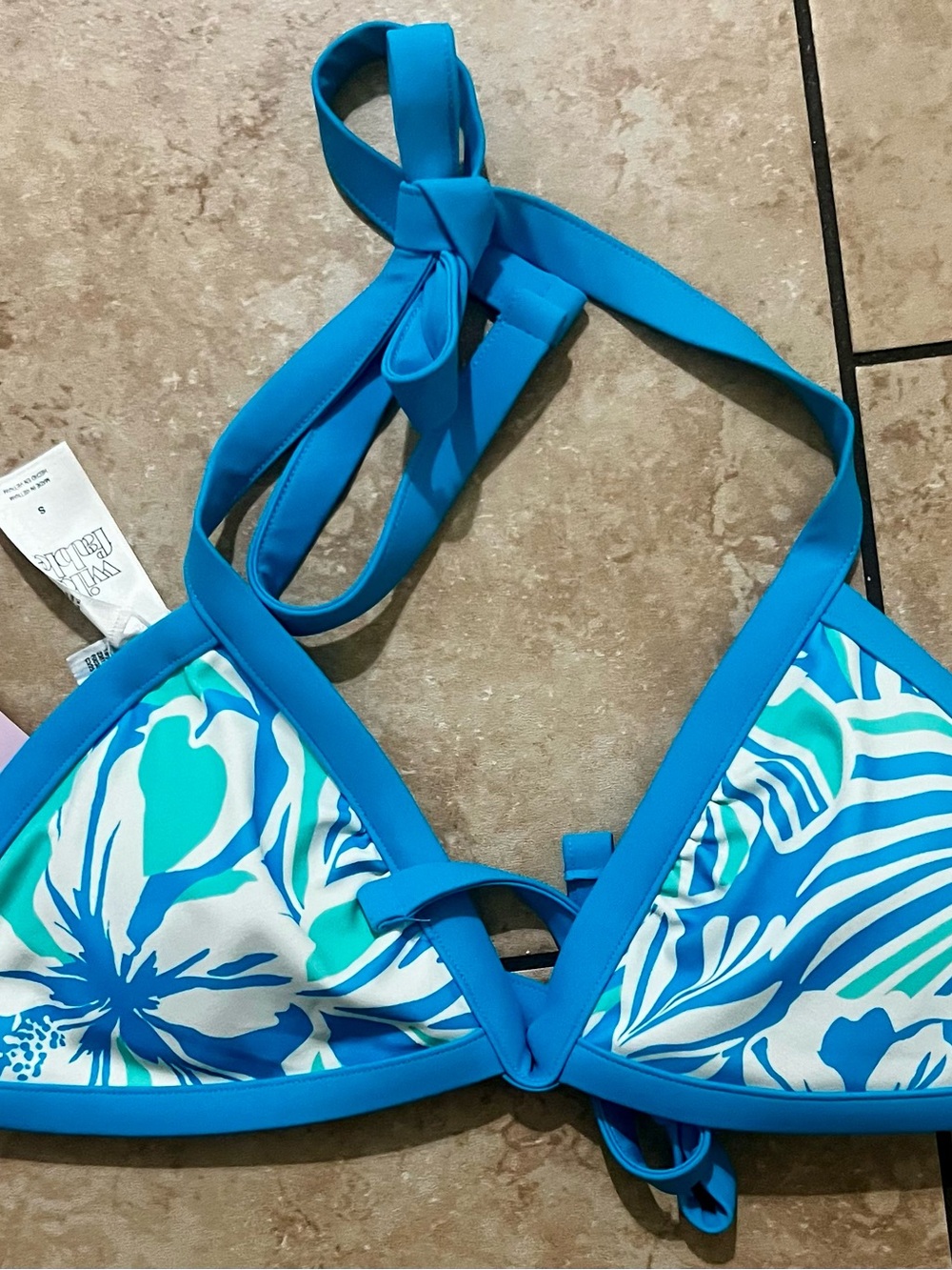Blue Floral Triangle Bikini Top - Women Swim